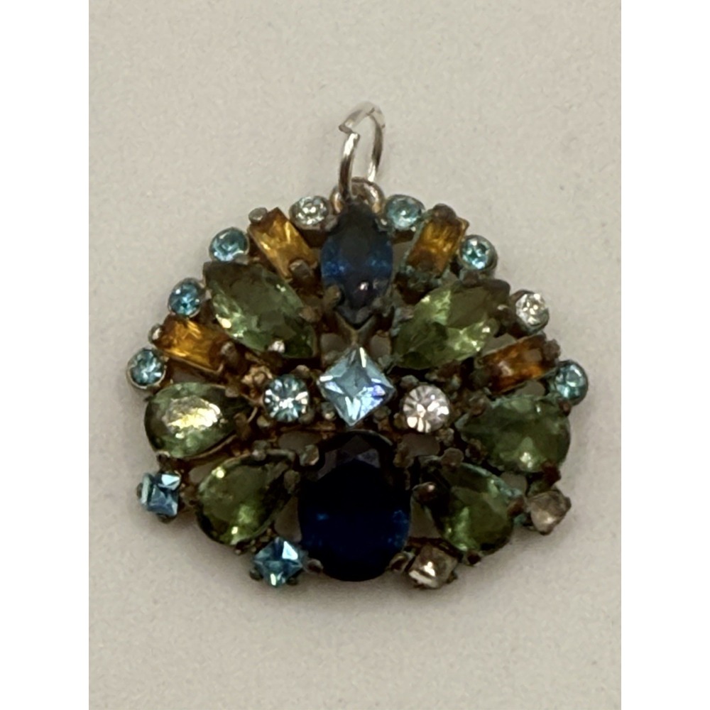 Carolee Rhinestone Pendant Silver Tone Multi Color Missing Stones READ